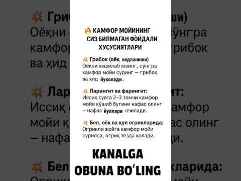 КАМФОР МОЙИНИНГ СИЗ БИЛМАГАН ФОЙДАЛИ ХУСУСИЯТЛАРИНИ БИЛИБ ОЛИНГ