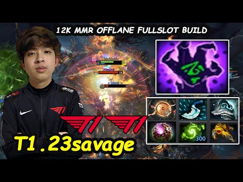 T1 23savage DOOM 12K MMR - MODE OFFLANE FULL SLOT BUILD Dota 2 pro Gameplay