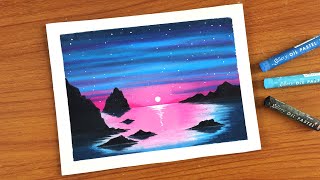 Oil Pastel Ocean Sunset Scene Painting for beginners | Oil Pastel Drawing