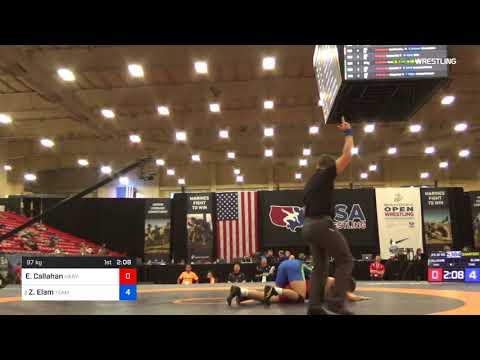 2018 Marine Corps US Open/UWW Junior Freestyle 97 Quarters - Evan Callahan (Harv) Vs. Zach Elam (T