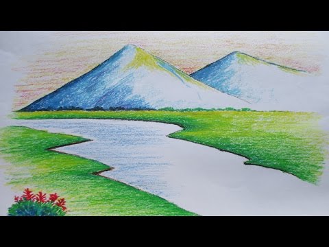 Beginners Mountain Landscape Drawing with Oil Pastel