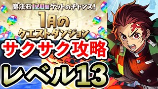 レベル13【1月のクエストダンジョン】炭治郎PTでサクサク攻略!! 立ち回り解説【Lv13】【パズドラ】