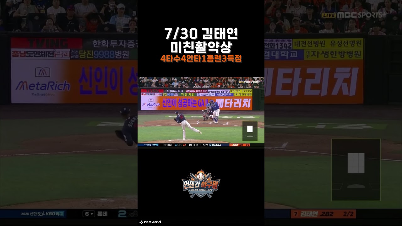 7/30 김태연 미친활약상!! #야구 #KBO #한화이글스 #김태연