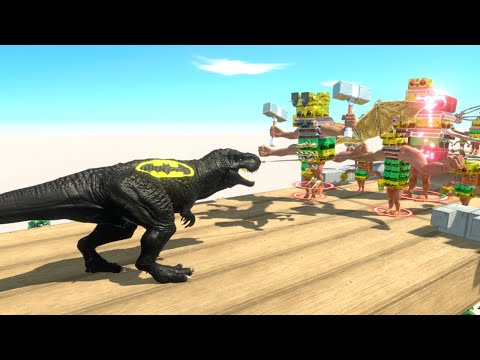 BATMAN T REX vs TRIBE OF IRON HANDS  DEATHRUN - Animal Revolt Battle Simulator