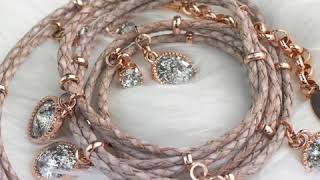 Daydream Handmade Leather Bracelet with Swarovski® Crystals (Blue/Rose Gold)