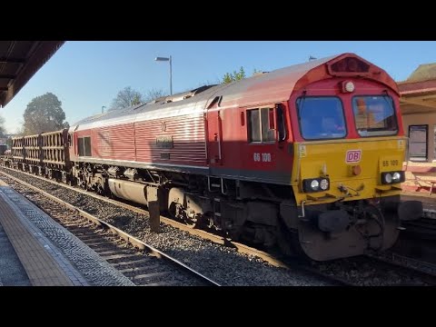 DB Red Shed Class 66100 (Armistice 100) Passing Oakham Railway Station