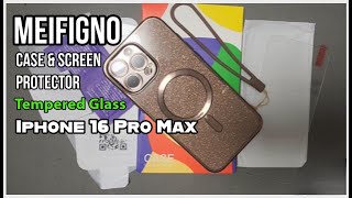 Meifigno for iPhone 16 Pro Max Case Glitter Card & Wrist Strap 2 Tempered Glass Screen Protector