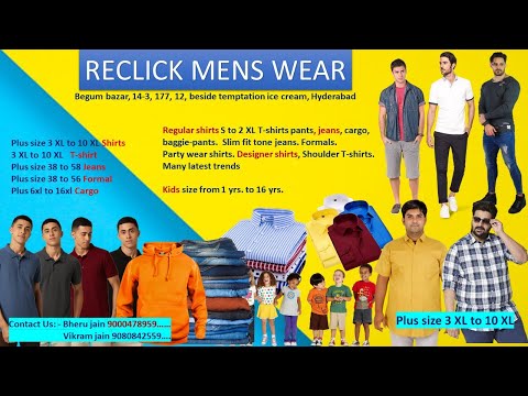 RECLICK Mens Wear. Branded Collection Men's, Plus size available 3 XL-10 XL shirts, pants, formals