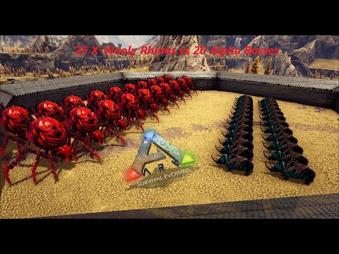 ARK| 25 Fully Mutated X-WOOLY RHINOS VS 20 ALPHA Bosses