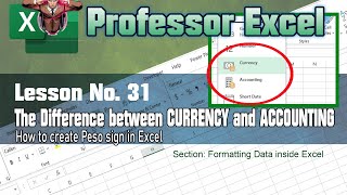 Lesson No. 31 - Currency and Accounting Format. How to put Peso Sign in Excel.