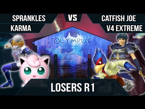 Olympus - Karma & Sprankles (Green) vs. V4 Extreme & Catfish Joe (Red) - SSBM Winners R1 - Melee