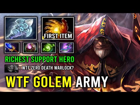 Richest Support Ever 1st Item Midas 100% Unkillable Wind Waker Golem Army Warlock Dota 2