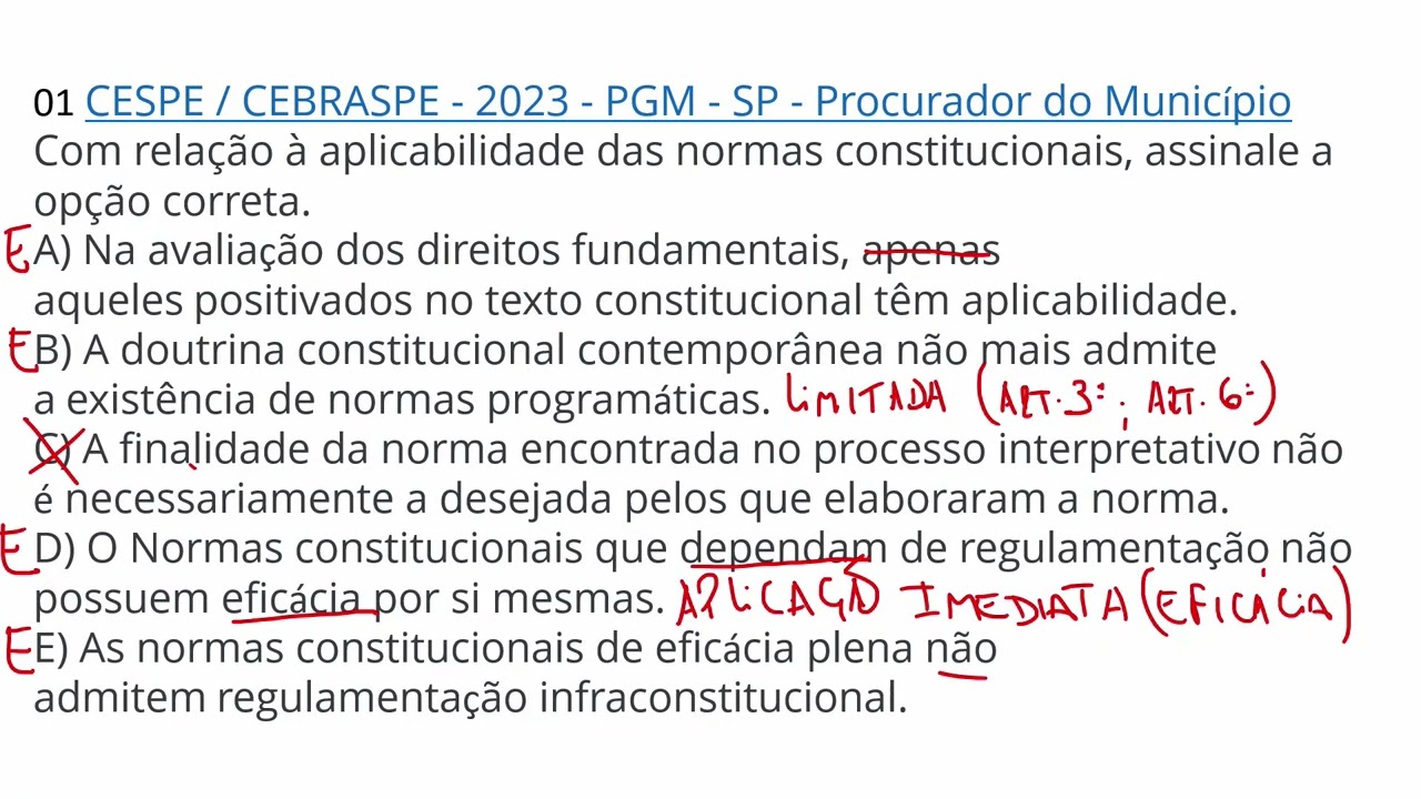 VÍDEO   2.4  - Exercícios de eficácia das normas constitucionais.