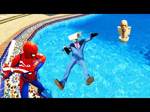 GTA 5 SPIDERMAN & Skibidi Toilet Pool Jumps (Fails, Ragdolls & Euphoria Physics)