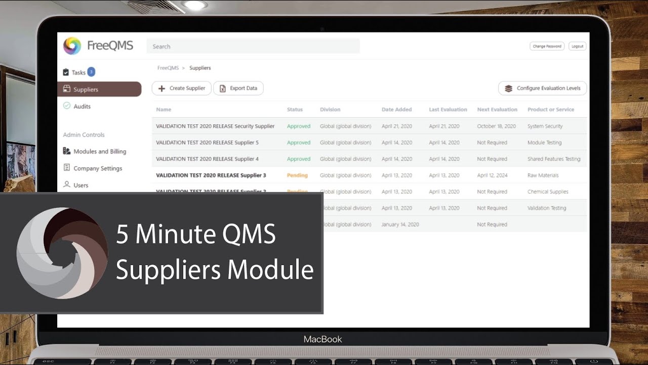 5 Minute QMS: Suppliers Module
