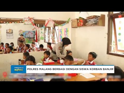 POLRES MALANG BAGIKAN MAKAN BERGIZI BERSAMA SISWA TERDAMPAK BANJIR