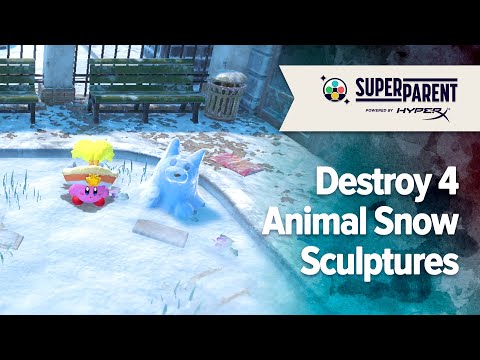 Kirby and the Forgotten Land Northeast Frost Street - How to Destroy 4 Animal Snow Sculptures