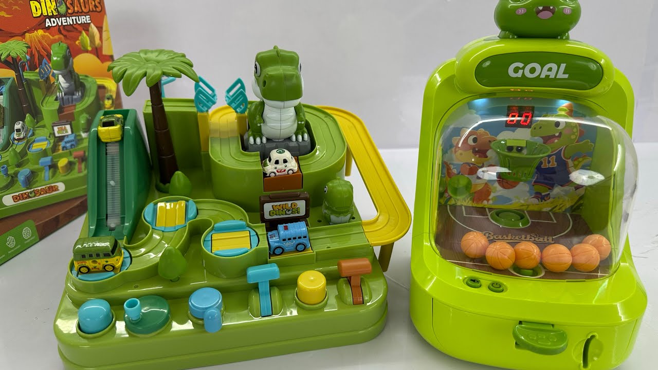 8-minute satisfying toy unboxing, dinosaur park adventure, shooting game toy set, ASMR toy review