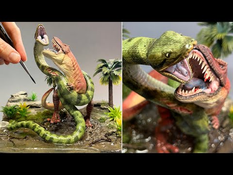 T-REX VS TITANOBOA SNAKE! Diorama, Polymer Clay