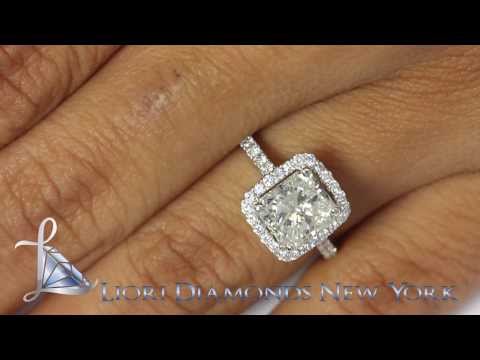 ER-SOLD-105 - 2.82 Carat G-VS2 Radiant Cut Diamond Engagement Ring 18k Pave Halo Vintage Style