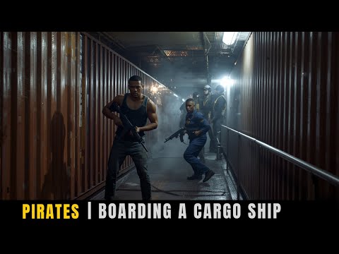 Piraten im Golf von Guinea an Deck Rotalarm, atemloses Marine-Duell