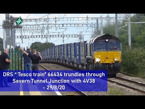 DRS "Tesco train" 66434 trundles through Severn Tunnel Junction with 4V38 - 29/8/20