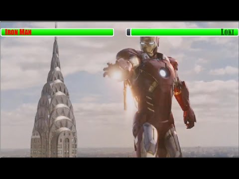 Iron Man Vs Loki (Iron Man Mark 7 Suit Up Scene) With Healthbars
