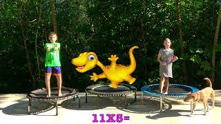 5 mins, Easy Way to Learn Maths on a Trampoline -  5 & 10 Times Tables