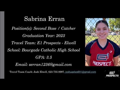 Sabrina Erran Softball Skills Video - 2023 2B Catcher