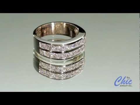 Modern  men's ring set with AAA quality princess cut cubic zirconia channel set. Item #6504