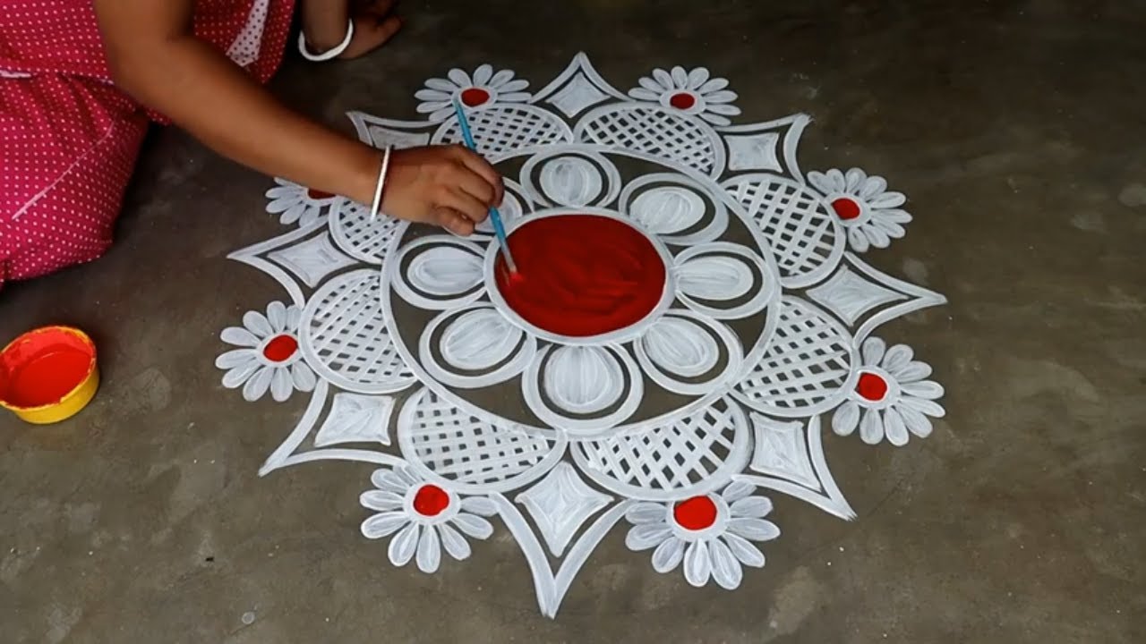 laxmi puja special door alpona design / how to drow alpona design / আলপনা আঁকা / muggulu design