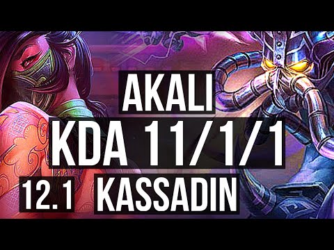 AKALI vs KASSADIN (MID) | Rank 3 Akali, 11/1/1, 7 solo kills, Legendary | EUW Challenger | 12.1