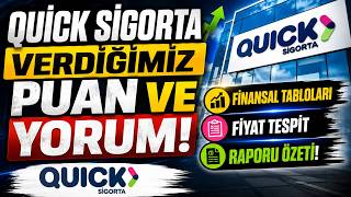 QUİCK SİGORTA VERDİĞİMİZ PUAN VE YORUM! FİNANSAL TABLOLARI FİYAT TESPİ