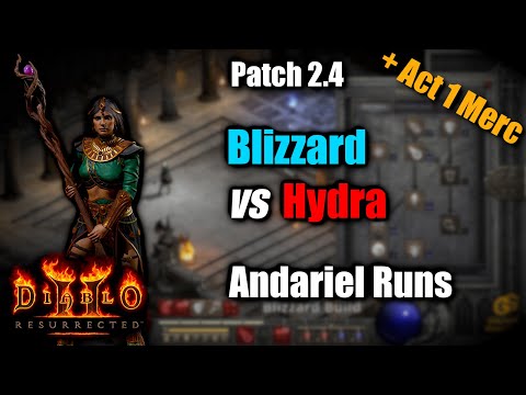 Blizzard vs Hydra Andariel Runs Comparison Budget Gear + Act 1 Merc - Patch 2.4 Diablo 2 Resurrected