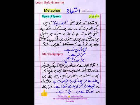 What is Metaphor| Define Metaphor in Urdu| Istiaara|Figure of Speech| استعارہ |علم بیان Urdu Grammar