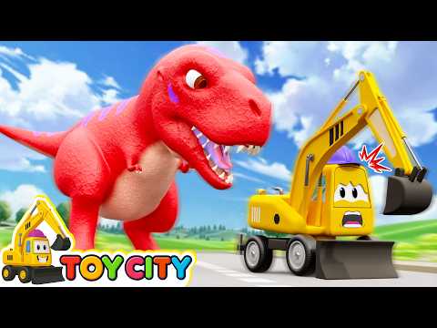 Dinosaur T-Rex Attack | Spider-Man, Dump Truck, Tractor, Bulldozer Recue EXCAVATOR | Toy City