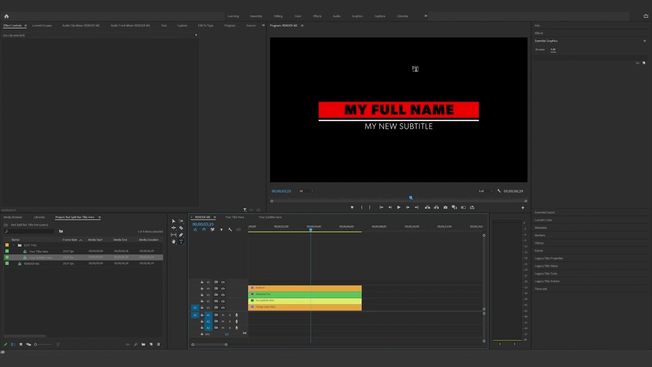 How to edit the Red Split Bar Title Intro in Premiere Pro