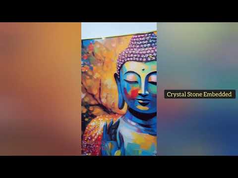 Masstone Buddha Meditation Crystal Embedded High Gloss Surface with Golden Slim Frame Glass Painting