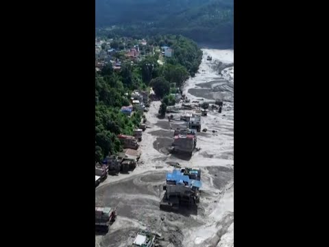 Drone footage shows destruction left after flash flooding in Nepal