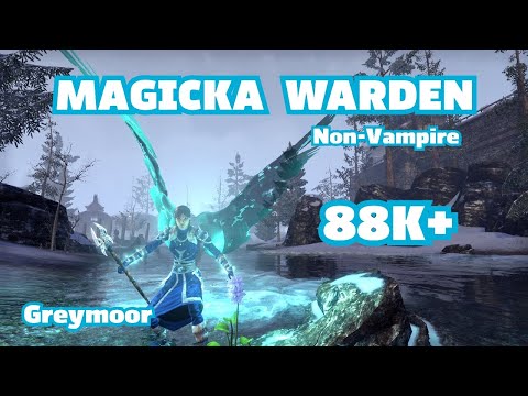 ESO PVE Magicka Warden 88K+ Non-Vampire (Greymoor) Build and Rotation in Description
