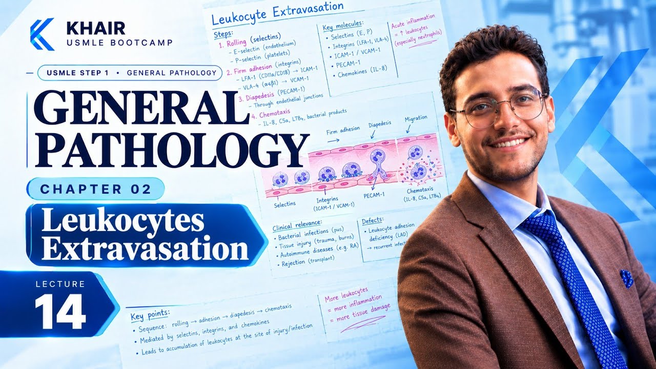 GENERAL PATHOLOGY 14 (Leukocyte extravasation) | DR KHAIR USMLE STEP 1 