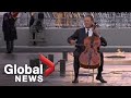 Cellist Yo-Yo Ma performs during Armistice ceremony at Arc de Triomphe