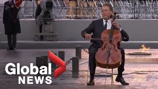 Cellist Yo-Yo Ma performs during Armistice ceremony at Arc de Triomphe