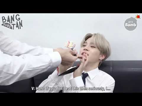 v forcing jimin to eat cake