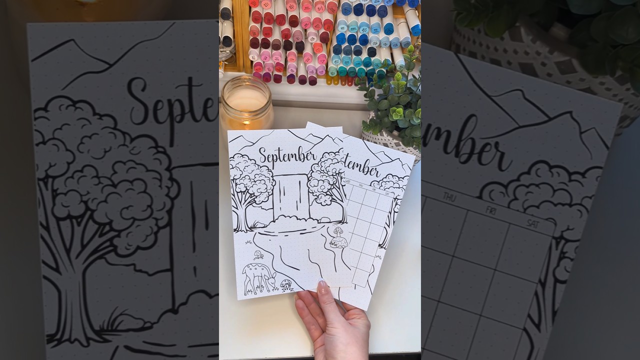 September Bullet Journal Printables 🌿 Whimsical Forest Waterfall Cover & Calendar | Coloring Pages