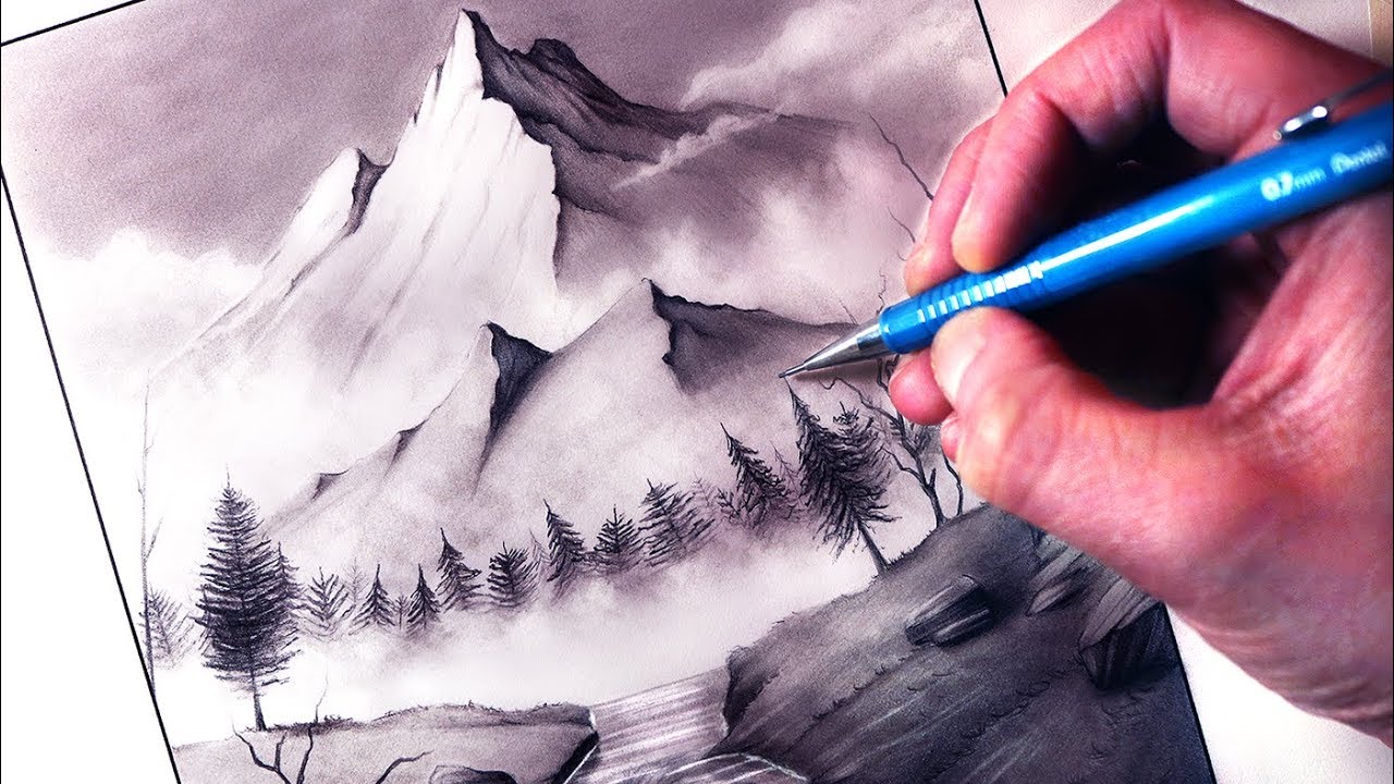 How to Draw a Mountain Stream Landscape