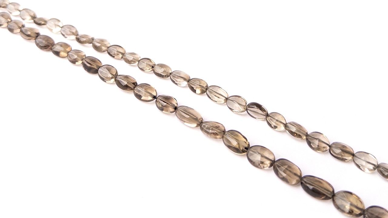 Smoky Quartz | Faceted Oval | Various 6.5-7.5mm Bead Size | 23cm Strand Length video