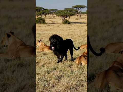 Rare Aggressive Black Lion Growls at Safari: Once-in-a-Lifetime AI Encounter! #blacklion #lion