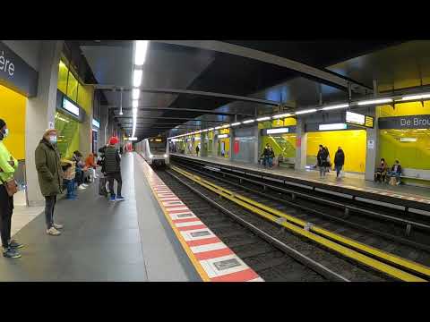 Metro line 1 arrives at De Broukère in Brussels