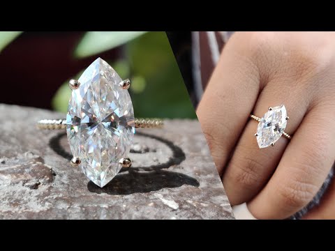 3.92 TCW Near Colorless Marquise and Round Moissanite Hidden Halo Wedding Ring | Twisted Shank Ring
